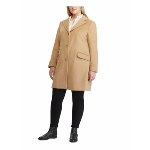 RALPH LAUREN Womens Beige Pocketed Button Down Winter Jacket Coat